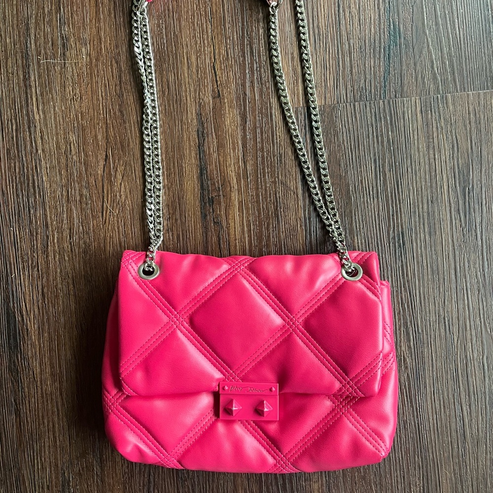 Betsey Johnson Pink Quilted Shoulder Bag with Chain Strap